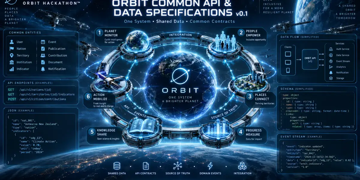 SPACESORTIUM ORBIT HACKATHON™. Spécifications communes des données, API et événements d’intégration